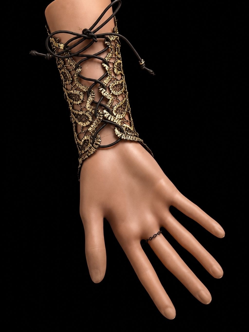 Gold Beaded Lace Fingerless Glove with Amber Accent.- Only For One Hand - Picture 3 of 5